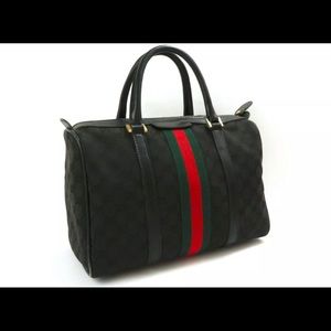 Black Canvas Gucci Boston Bag Green/Red Authentic